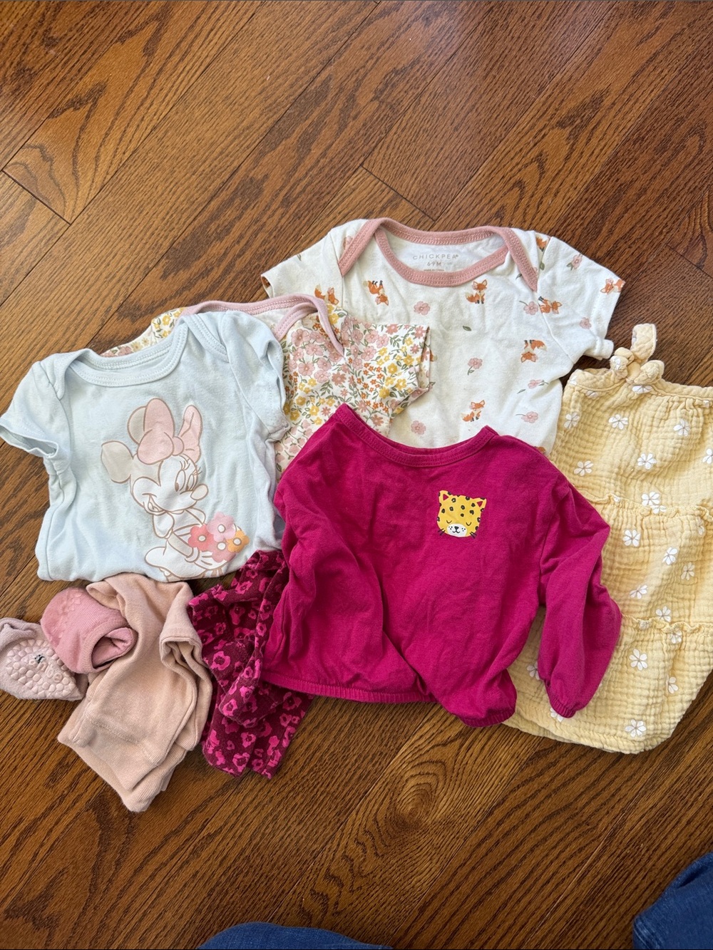 Mixed Baby Girl Clothing Bundle with Minnie & Cat Motifs - Pink, Cream, Yellow